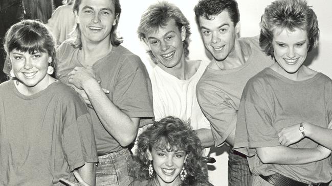 Stefan Dennis with the original cast of Neighbours, including Kylie Minogue and Jason Donovan.