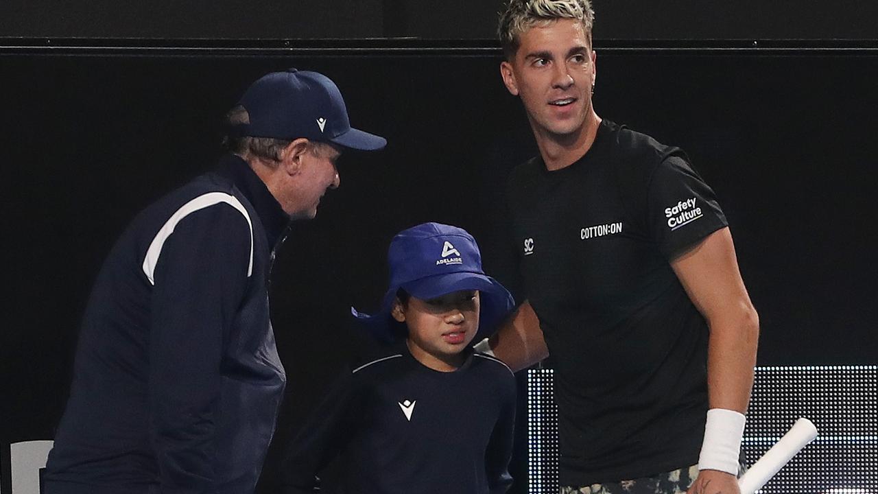 Ball boy cops eye-watering injury in Kokkinakis match