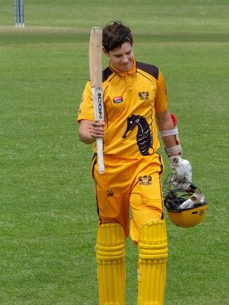 Jake Winter walks off Glenelg Oval after scoring 176 in a one-day match for Glenelg in October. Source: Facebook.