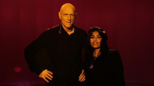 Midnight Oil singer Peter Garrett and pop singer-songwriter Jessica Mauboy at Carriageworks in Sydney, while filming a performance of the band's song 'First Nation' for the second season of ABC TV music program The Sound. Picture: Robert Hambling