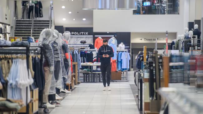 Retail staff in David Jones Bourke St menswear store. Picture: Jay Town