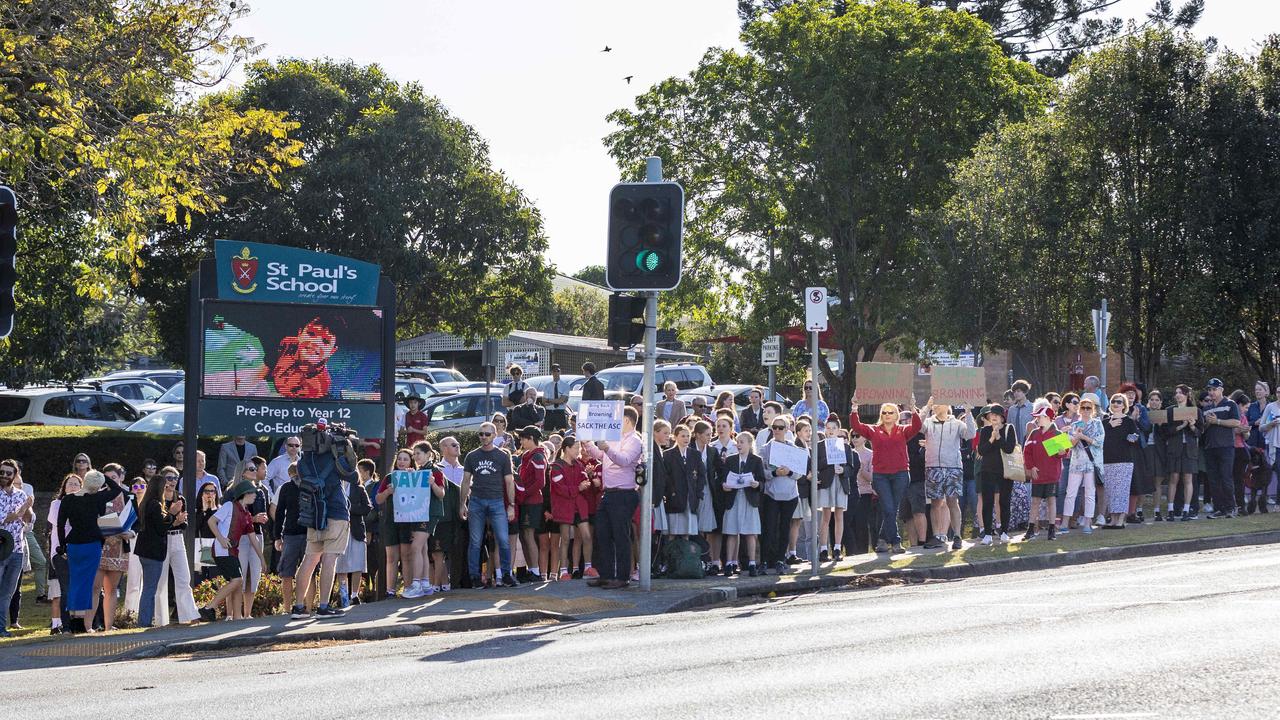 Hundreds of students and parents gathered to protest against Paul Browning’s sacking.