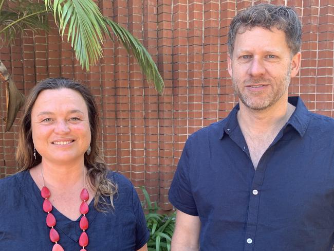 Outgoing Byron deputy mayor Sarah Ndiaye and newly-elected deputy mayor Michael Lyon outside the Byron Shire Council chambers in Mullumbimby, Thursday September 24, 2020.