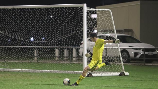 Western Pride’s teenager goalkeeper Ashton Bonsall gave his all against Souths United in last weekend’s Football Queensland Premier League 1 match at the Briggs Road Sporting Complex. Picture: Christina Moran