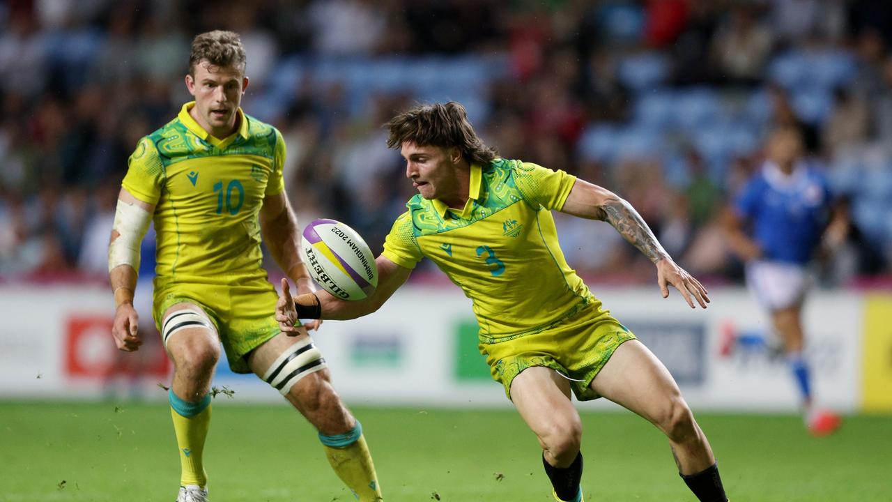 Corey Toole was the recipient of two bizarre tackles at the Commonwealth Games. Picture: Richard Heathcote/Getty