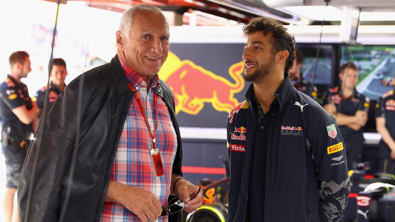 Dietrich Mateschitz with Daniel Ricciardo in 2016. (Photo by Clive Mason/Getty Images)