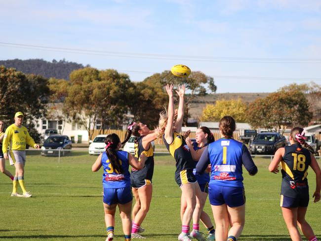 SFLW Community League - Action from Sorell v St Virgils during the annual Pink Sock-Carolyn Birch Memorial Match. Picture: Jake Garland