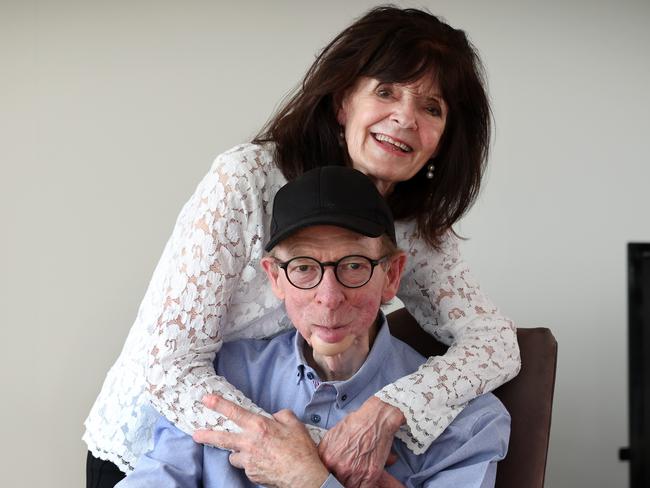 WARNING: HOLD FOR SUNDAY HERALD SUN. John Blackman at home with his wife Cecile. John is still recovering from bone cancer 51/2 years ago which required his jaw to be removed and then rebuilt with bone from his leg.                      Picture: David Caird