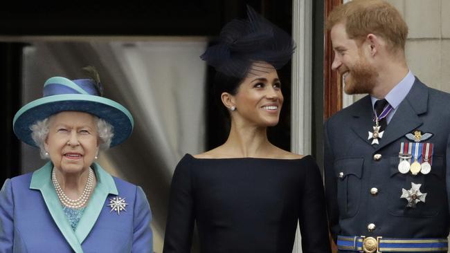 Queen Elizabeth II, with the Sussexes, in 2018. Picture: AP