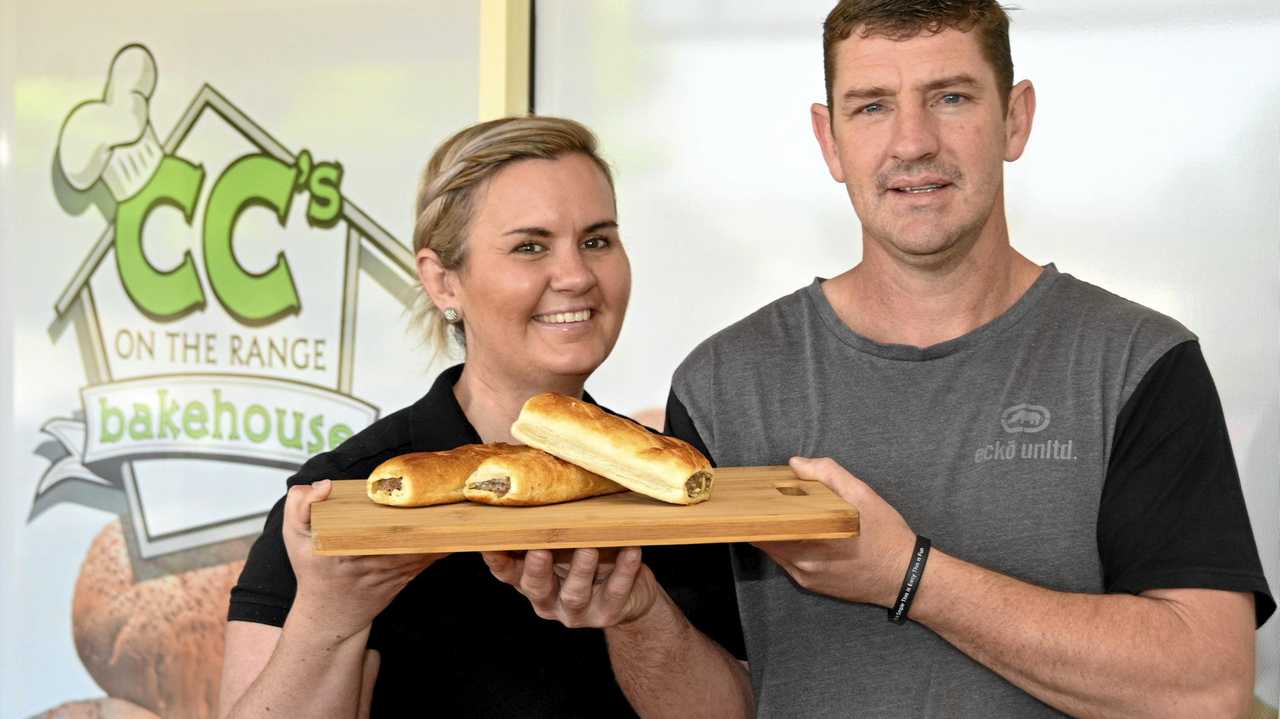 NUMBER ONE: CC's on the Range Bakehouse owners Carla and Craig Trudgett with their award-winning sausage rolls. Picture: Bev Lacey