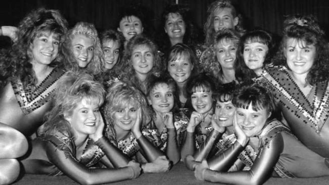 Adelaide Crows cheerleaders before the Crows’ first game against Hawthorn at Football Park.