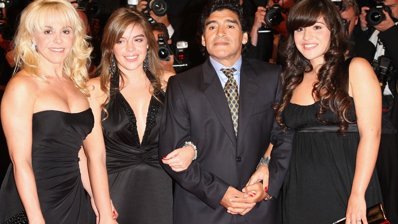 Diego Maradona and family ex wife Claudia Villafane and daughters Dalma Nerea and Giannina Dinorah in 2008.