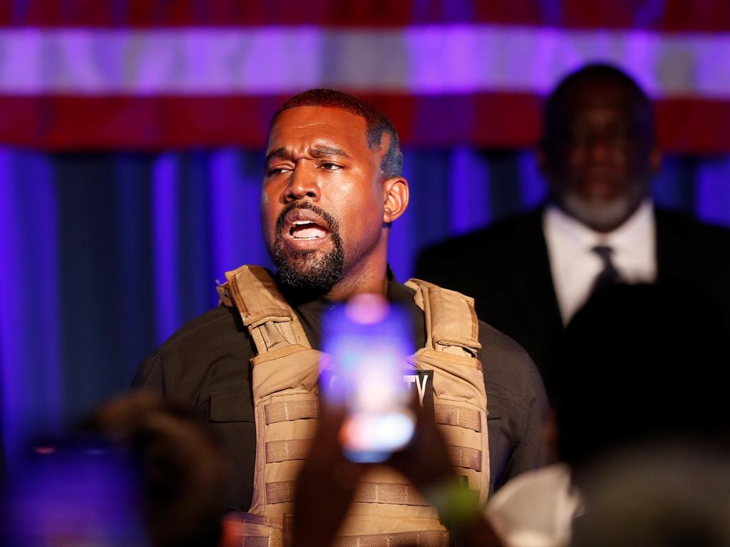 Kanye West broke down during his first presidential rally. Picture: Reuters/Randall Hill