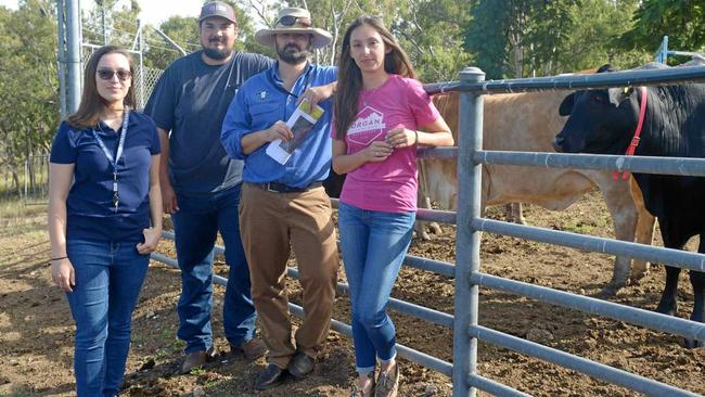 GREEN DREAM: Molly Austin, Bruno Roman Aguilar and Cheyenne Maese from New Mexico State University with CQUniversity Associate Professor in Precision Livestock Mark Trotter. Picture: Jann Houley