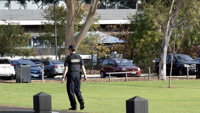 Security outside Glenunga International High School. Picture: Emma Brasier