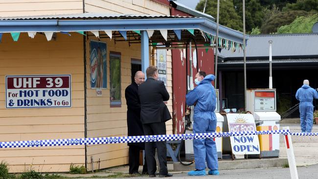 Police at the Edith Creek General Store in relation to the Marrawah shooting.