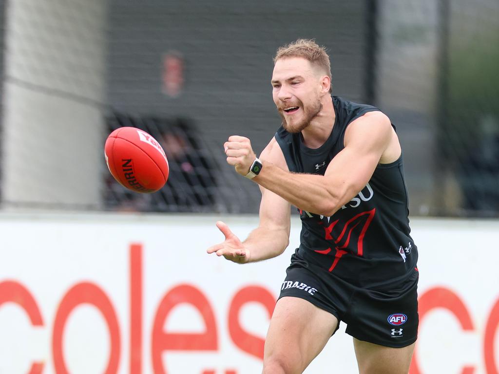 Ben McKay during Essendon training at the Hangar. Picture: Brendan Beckett