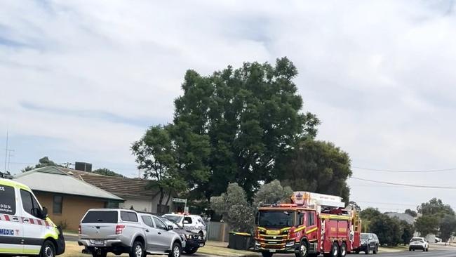 Fire, ambulance and police swarmed the notorious block on Tenth St in Mildura after a blaze ripped through a unit. Picture: Stuart Kavanagh