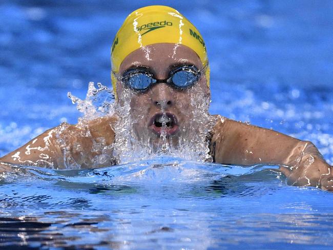 Australia's Taylor McKeown competes in the Women's 200m Breaststroke Semifinal during the swimming event at the Rio 2016 Olympic Games at the Olympic Aquatics Stadium in Rio de Janeiro on August 10, 2016. / AFP PHOTO / Martin BUREAU