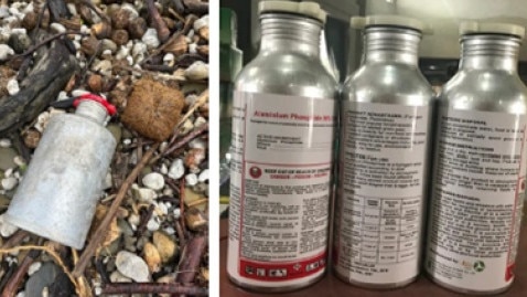 Police warn beachgoers after canister containing toxic substance found.