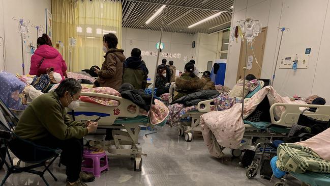 Covid-19 patients on beds at Tianjin Nankai Hospital on Wednesday. Picture: AFP