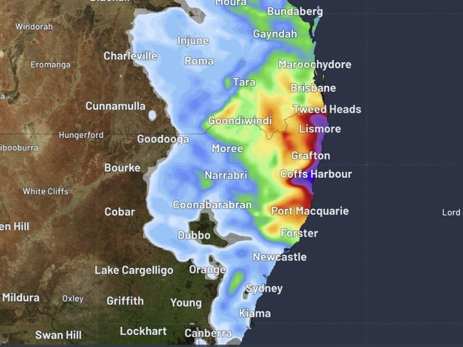 Some forecast models predict 100 to 200 mm of rain over parts of northeast NSW during Friday and Saturday combined. Supplied / Weatherzone