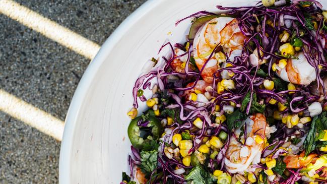 Nik Sharma’s corn, prawn and cabbage salad. Picture: Nik Sharma