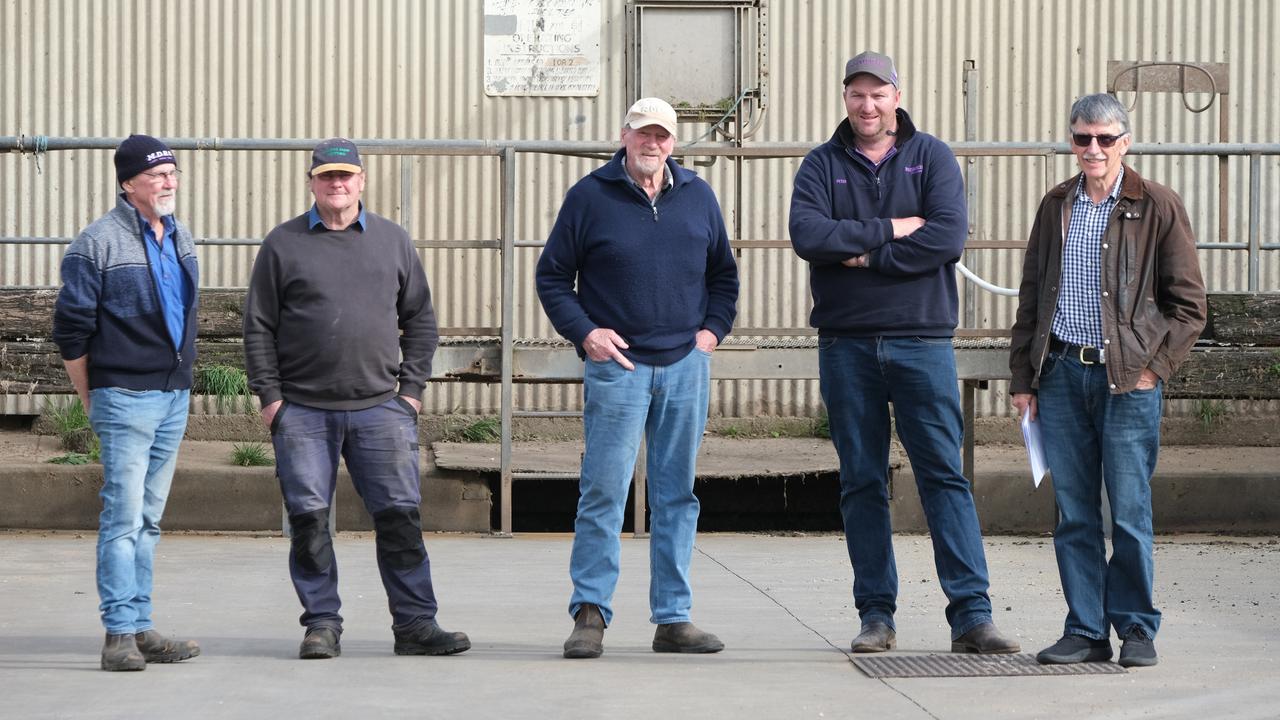 Farmers and transporters Lew Wainewright, Bruce Lemin, John Wood, Peter Morris and Ian Kelly fear a truck wash price hike could pose bio-security risk. Picture: Mark Wilson