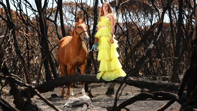 Olivia Buick-Antonelli and Marmalade on Kangaroo Island. Picture: Tait Schmaal