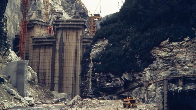 The construction of the Gordon Dam in the early 70s. Picture: Supplied.