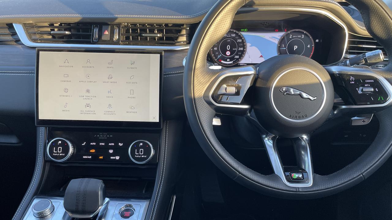 Highlights of the Jaguar F-Pace R-Dynamic include a refined touchscreen design and digital instruments for the driver.