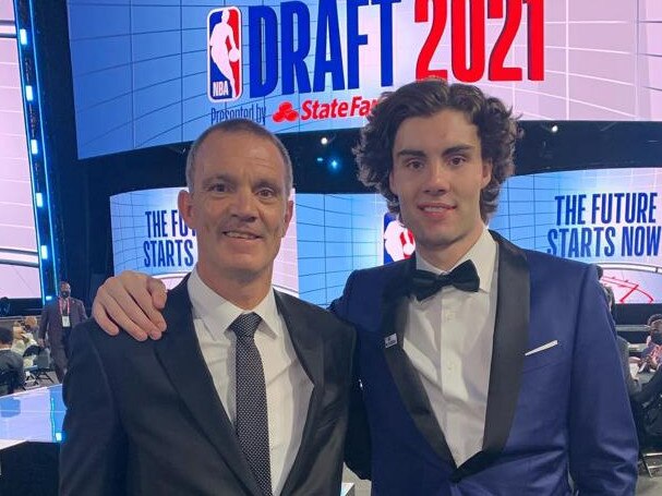 Fellow basketball star and father Warwick with Josh Giddey at the NBA Draft in New York.