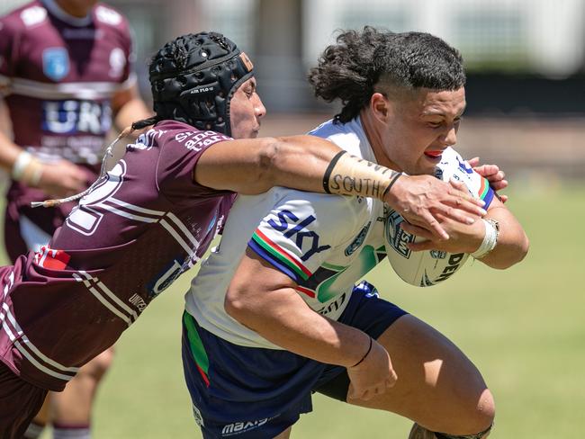 Ezekiel Paulo tackles Hiraka Waitai-Haenga Picture: Julian Andrews.