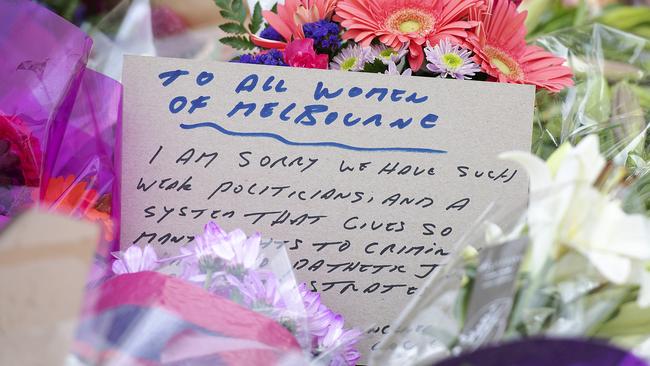 A note written for Aiia Maasarwe. Picture: AAP Image/Ellen Smith