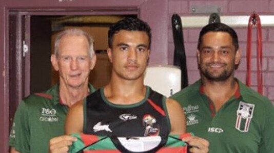 Joseph Suaalii with Wayne Bennett and John Sutton.