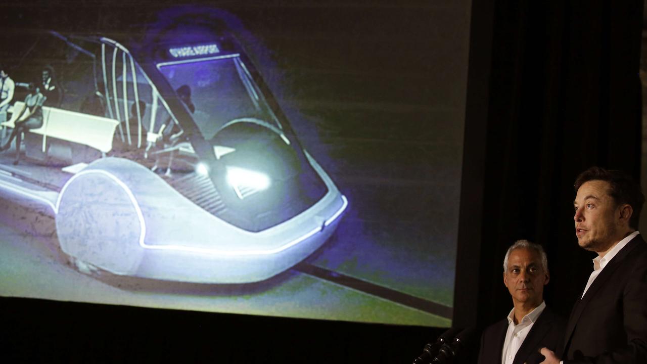 Elon Musk of The Boring Company announcing a now-shelved Loop project for Chicago in 2018. Picture: Joshua Lott/Getty Images/AFP