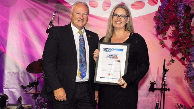 Health Minister Steve Edgington and Midwife of the Year Victoria Elborough. Picture: Supplied/Georgia Politis.