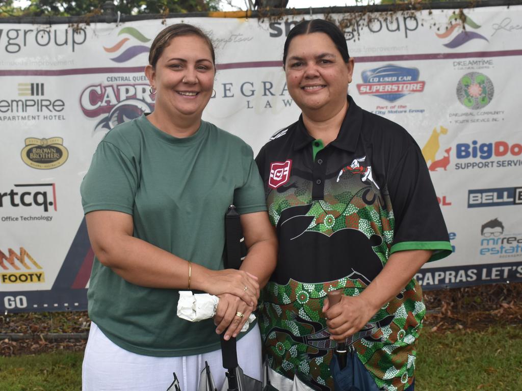 Cassandra and Norma Von Senden at the CQ Capras versus Mackay Cutters under-17 and under-19 pre-season trials at Rugby Park, Rockhampton, on February 1, 2025.