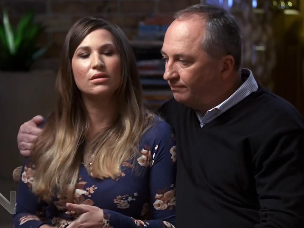 Barnaby Joyce with his partner and ex-staffer Vikki Campion on Channel 7’s Sunday Night. Picture: AAP