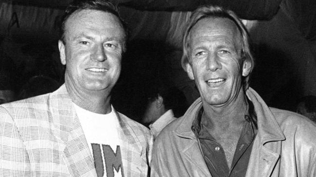 Peter Allen, with 'Crocodile Dundee' star, Paul Hogan.