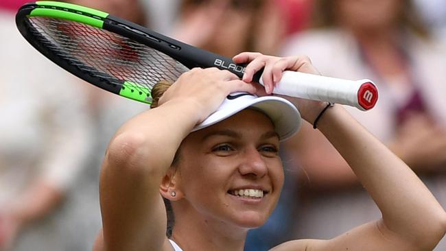 Simona Halep comes to grips with her win. Picture: AFP