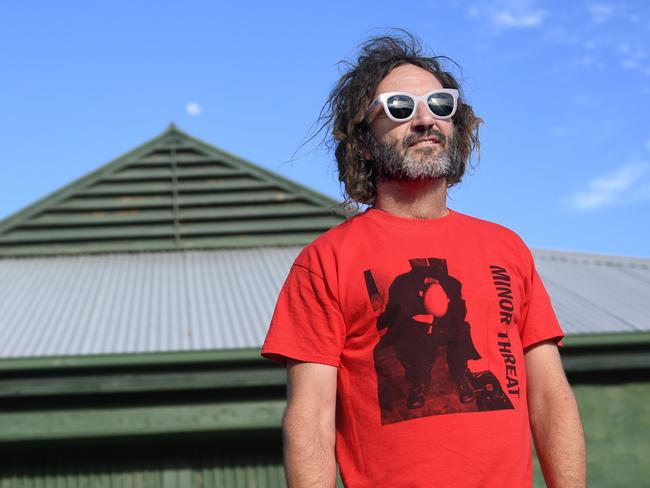 15/2/17 - Source SA - cover story - Taras Ochota's guide to the Adelaide Hills. Rockstar winemaker Taras at his favourite places to eat and drink in the Hills, plus vineyards views. The old shed at Uraidla Oval where he will be putting on Fresh Wine Disco in May. Photo Naomi Jellicoe