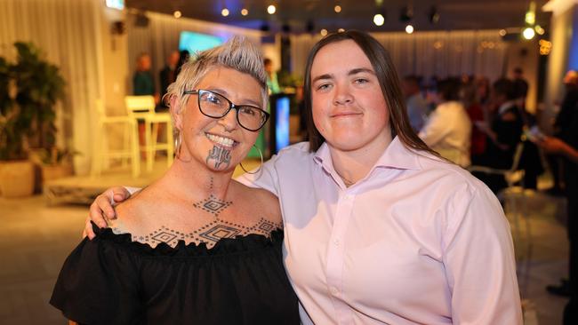 Carmen Taplim and Rilee Jorgensen at the Gold Coast Titans NRLW 2025 Season Launch at Isoletto The Star Gold Coast. Picture, Portia Large.