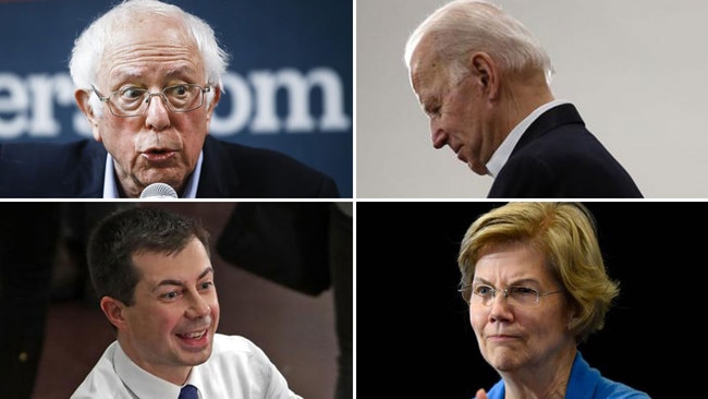 The big four Democrat hopefuls (clockwise from top left) Bernie Sanders, Joe Biden, Elizabeth Warren and Pete Butigieg.