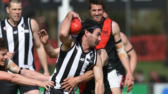 SOUTHERN FOOTBALL LEAGUE GRAND FINAL. A Grade men Morphett Vale v Reynella at Flinders Uni Oval on the 17th September, 2022. ReynellaÃs no 23 Steven Farrelly with the ball. Picture: Tricia Watkinson