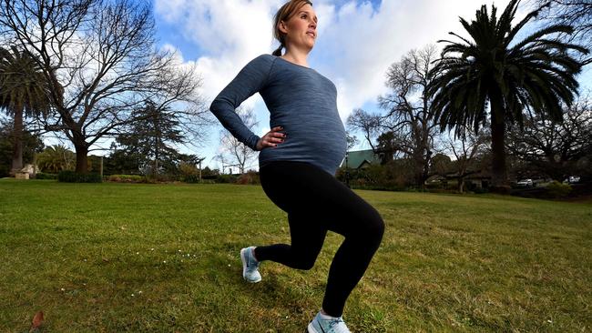 Cheryce Harrison exercising while 32 weeks pregnant. Picture: Jay Town