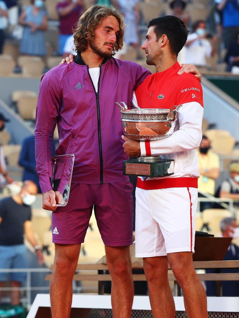 Novak consoling Stefanos.