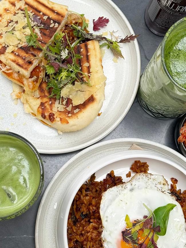 The CBD cafe serves up Korean inspired fare including kimchi toasties, kimchi rice and strawberry and mango matchas. Picture: Instagram @seoulsistersadelaide