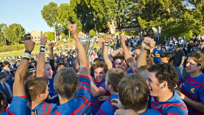 Downlands celebrate their win in the O'Callaghan Cup, Downlands vs TGS. Saturday, 27th Jul, 2019.