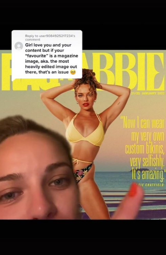 Abbie Chatfield was quick to shut down claims her photos had been ‘heavily edited’. Picture: TikTok/AbbieChatfield